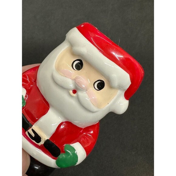 Vintage Handmade Santa Christmas Set Candle Holder Napkin Ceramic Clay Taper - Picture 8 of 14